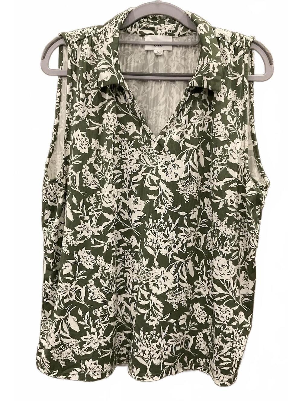 FYVE Womens Sleeveless V Neck Green floral Blouse Size L